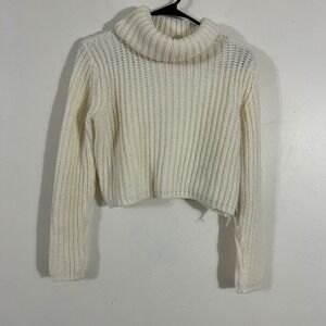 Unbranded Turtleneck Sweater Womens M Off White Cropped Chunky Ribbed KNIT